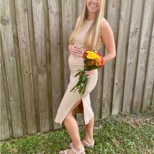 SALE❤️ Cream High Slit Dress • Maternity Vacation Dress